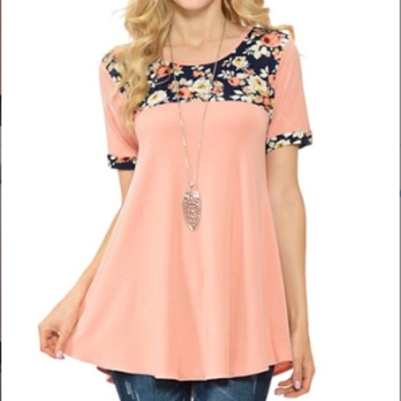 Cool Melon Tops - Cool Melon Peach Floral Tunic Large